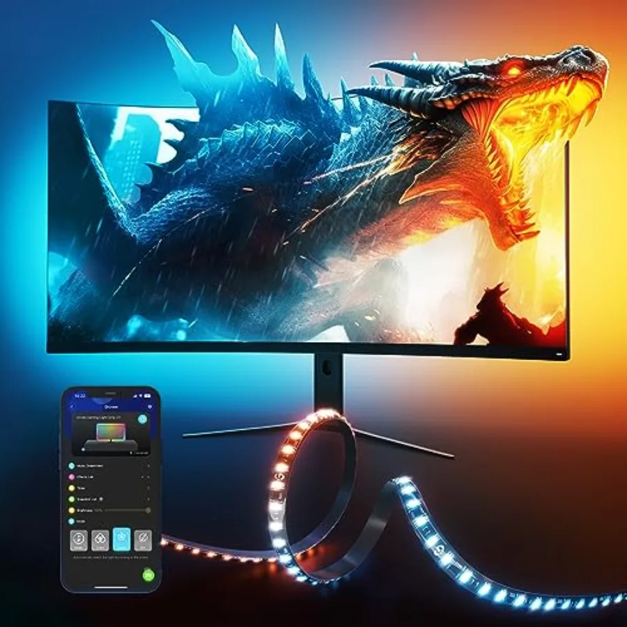Gaming Light for Monitor G1, RGBIC LED Backlight for 27-34 Inch PC, Smart LED Lights for Monitors with Color Matching, Adapts t