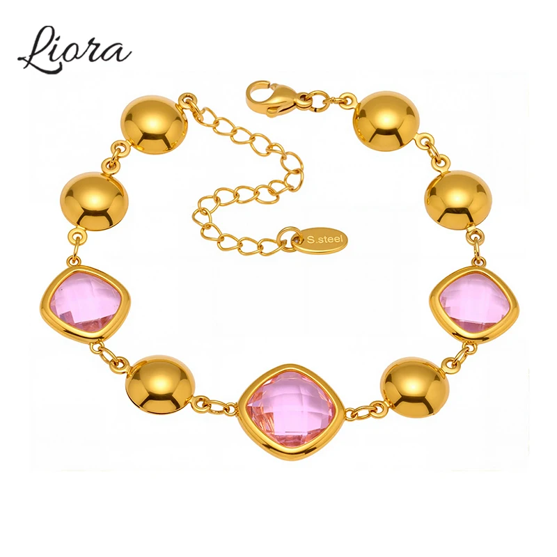 

Liora Beautiful Excellent Stainless Steel Chain Bracelet For Women Glass Charm Bracelets Engagement Wedding Jewelry Gifts