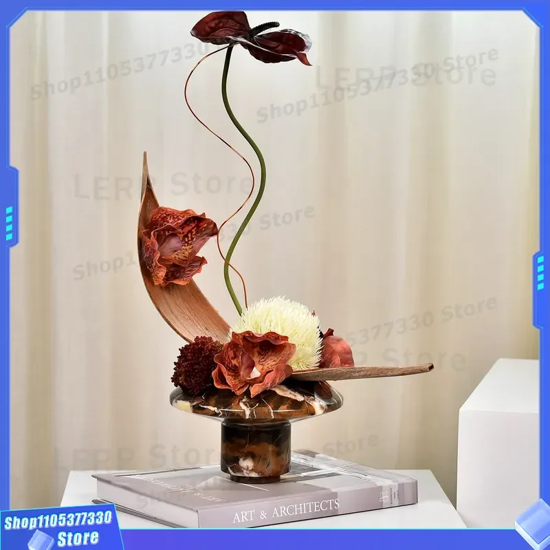 New Chinese Style Song Dynasty Aesthetics Marble Flower Ornament Moss Basin Combination for Homestay Collocation Oriental