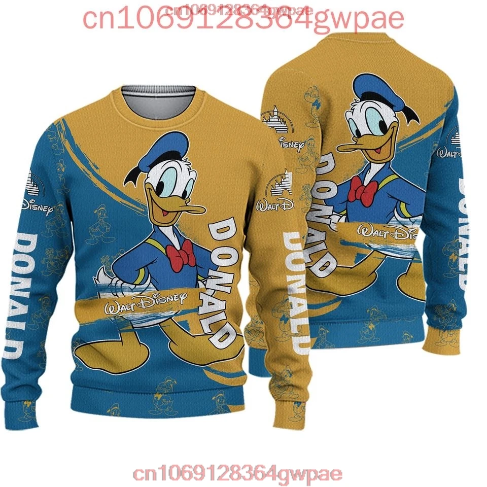 Sweater Disney Donald bebek pria wanita, atasan Sweater 3d Disney jelek Natal Anime hadiah Natal