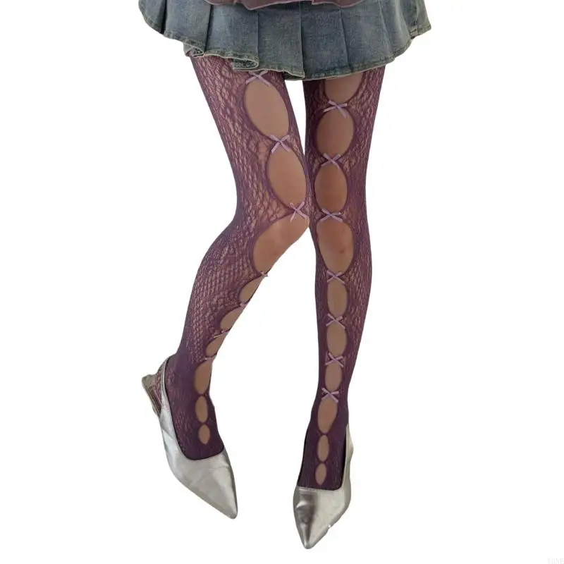 Y3ne leggings a vintage con abbellimenti per ritagli ritaglio collant da pesci per festival musicali per