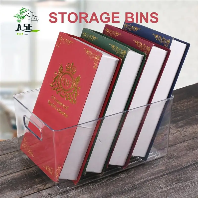 

A05E-2Pcs Plastic Kitchen Pantry Cabinet,Refrigerator Or Freezer Food Or Book Storage Bins With Handles-Organizer For Snacks