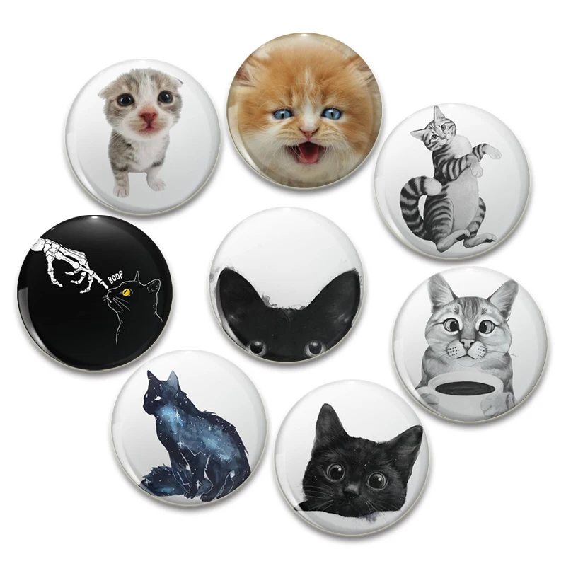 Fun Cartoon Hand Drawn Cats Badge Half Faced Cat Pins Tinplate Brooches Breastpin for Backpack Clothes Handmade Gift Accessory