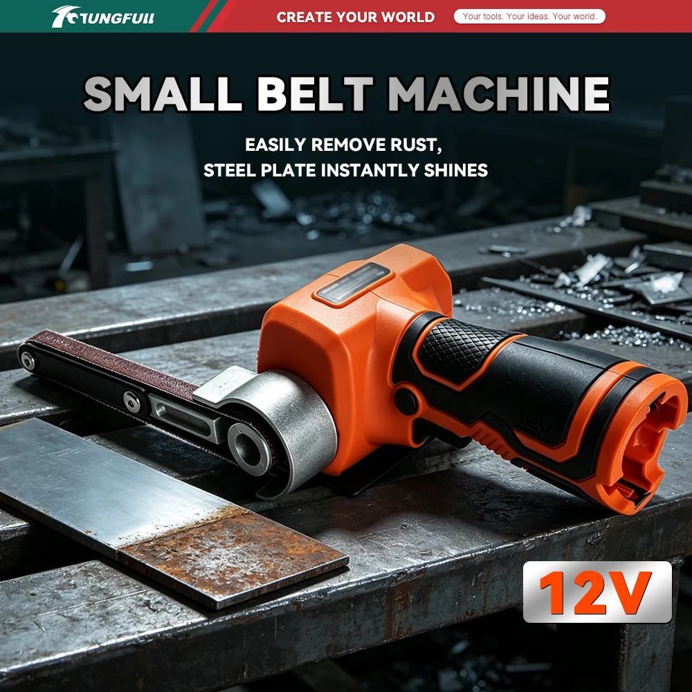 TUNGFULL Cordless Belt Sander 12V Handheld Small Belt Grinder for Rust Removal Metal Polishing Sanding