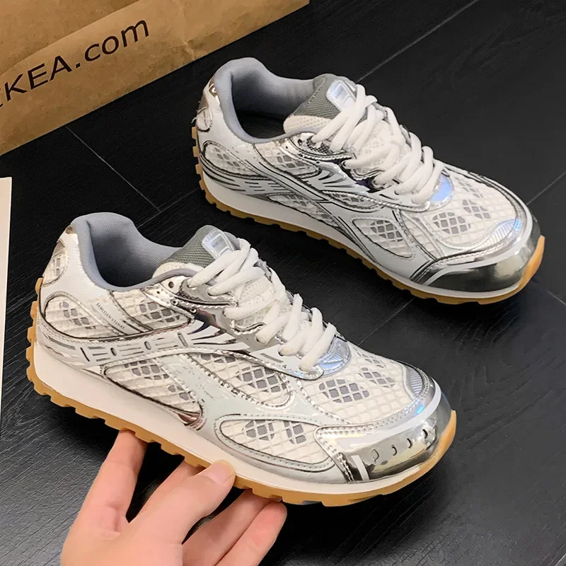 Sneakers Casual Women Designer Retro Running Shoes Fashion Genuine Leather Fabric Breathable Height Increased Platform Shoes