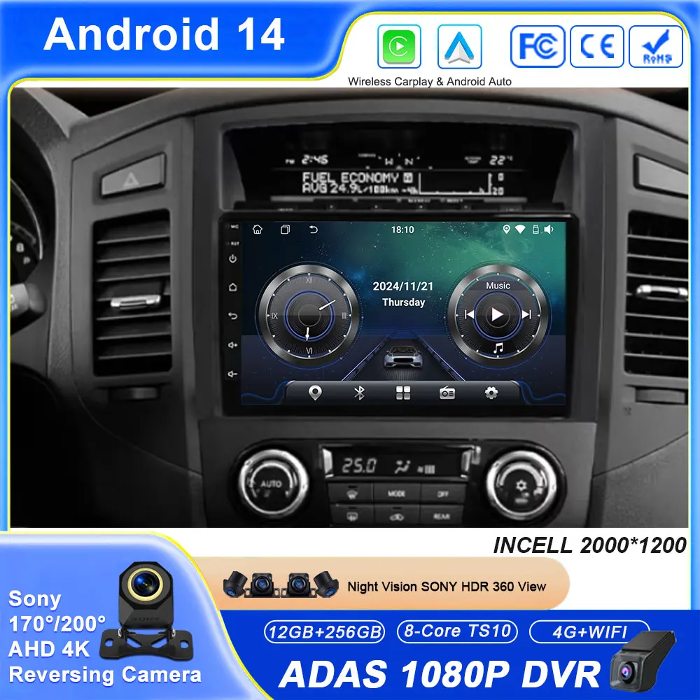 أندرويد السيارات سيارة لميتسوبيشي باجيرو 4 V80 V90 2006 - 2024 راديو Carplay الملاحة نظام تحديد المواقع رئيس وحدة ستيريو BT WIFI NO 2DIN DVD