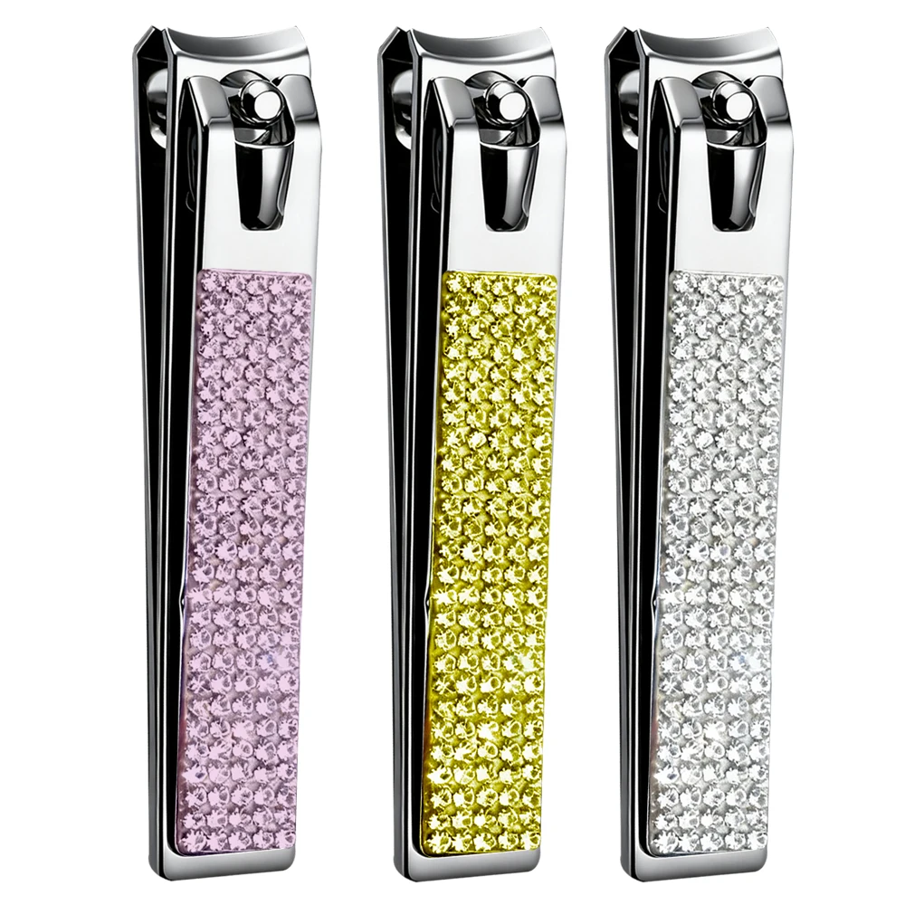 1 Uds cortaúñas con mango de diamantes de imitación ostentosos, cortaúñas de acero al carbono para uñas de los pies, herramientas de manicura