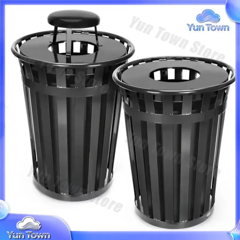 Galvanized Steel Outdoor Trash Can for Patio Yard Garden Deck Balcony Perforated Metal Waste Bin with Inner Can Lockable
