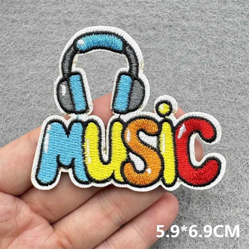 Musik Band Stickerei Patch Eisen Auf Für Kleidung DIY Schmelzbare Patches Disco Ball Herz Plaid Muster Patch Aufkleber Abzeichen – Detail 2