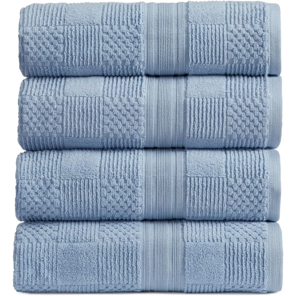 

Набор банных полотенец из 100% хлопка из 4 синих полотенец с геометрическим текстурированным дизайном, впитывающим и быстросохнущим 4 банных полотенца