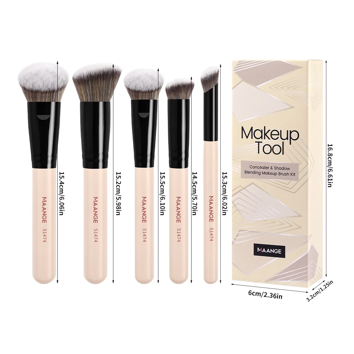 MAANGE Juego de brochas de maquillaje, 5 uds., brochas para detalles de corrector y base, brochas de maquillaje suaves para crema líquida en polvo, mezcla impecable
