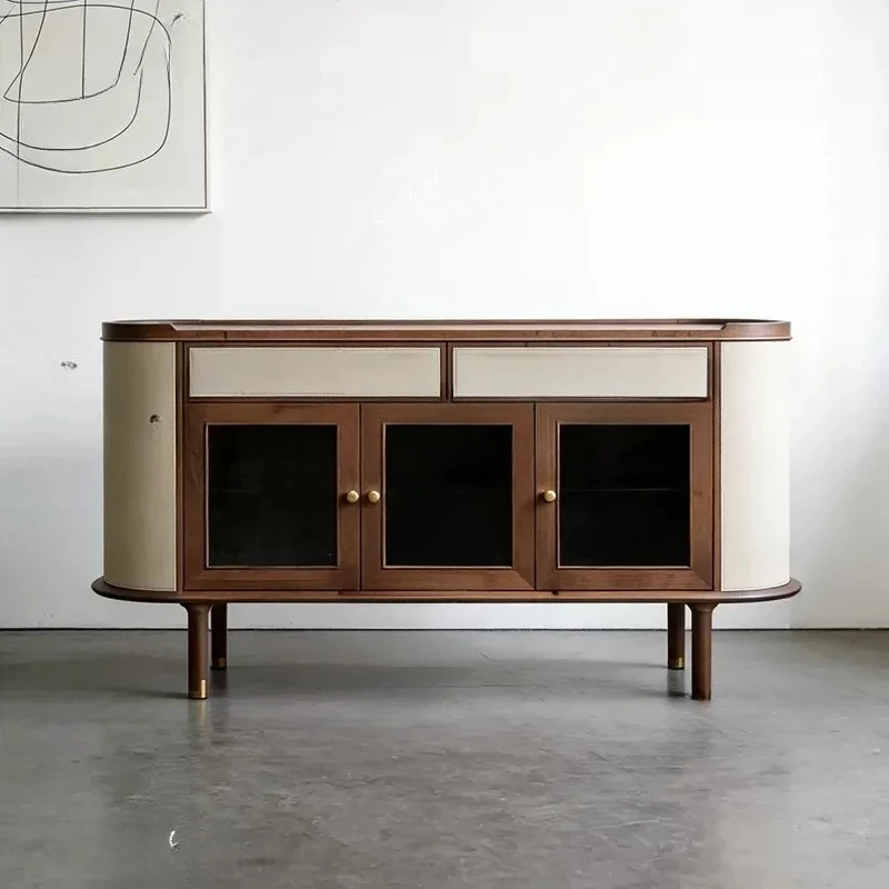 Living room storage dining side cabinet New Chinese-style household solid wood wine cabinet Simple glass cabinetTJ