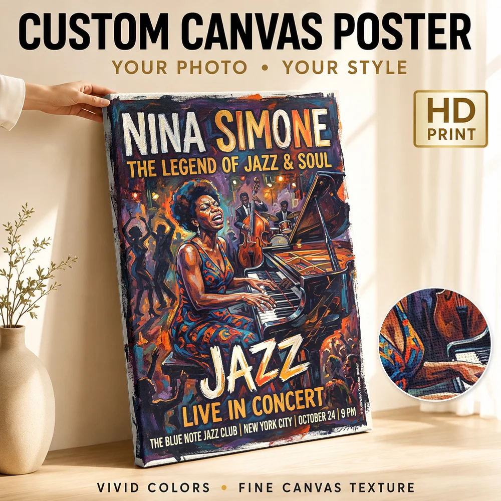 Nina Simone Jazz Concert Canvas Painting Poster Custom Photo Retro Music Wall Art for Bar Decor Collectible Ready to Hang Gift