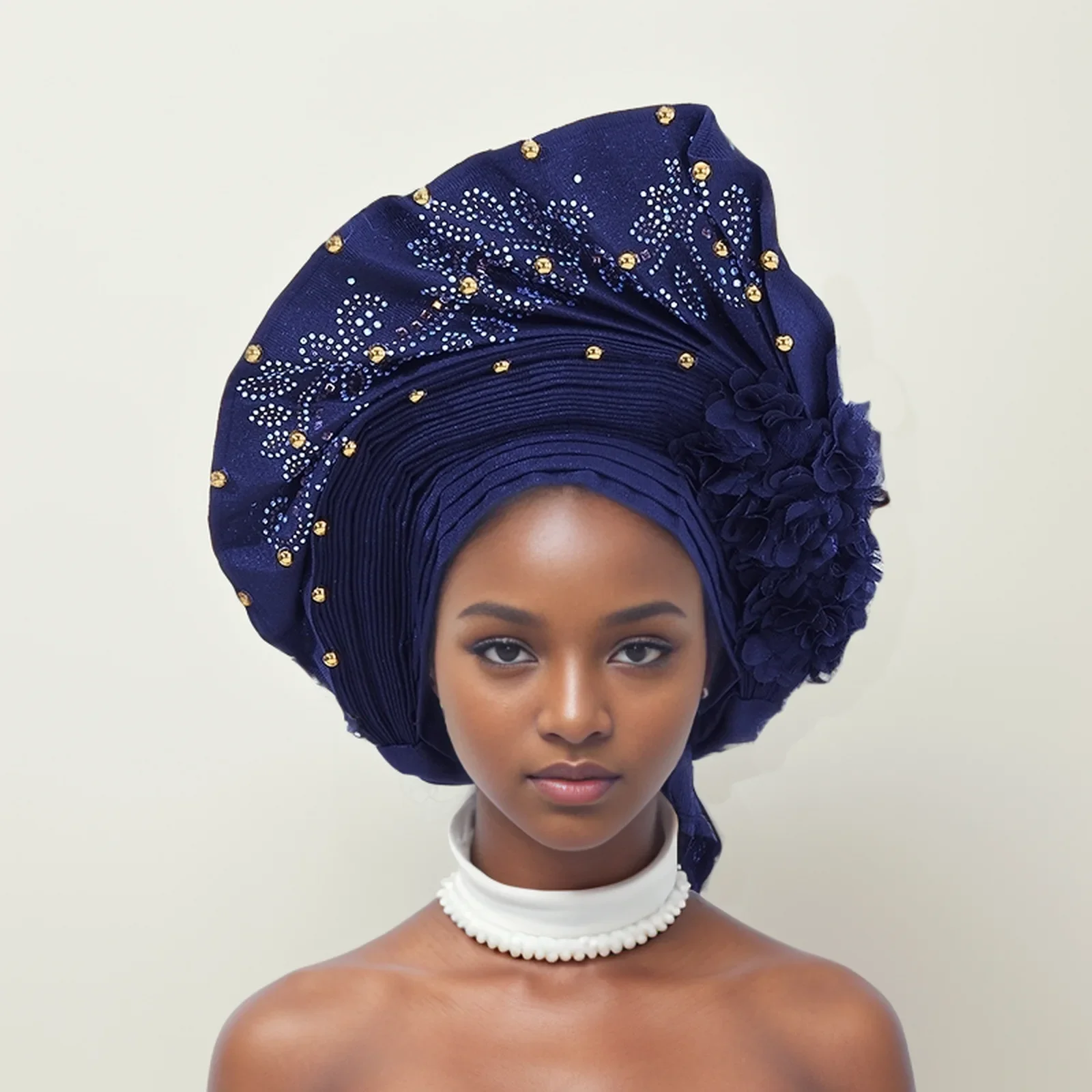 

2025 Newest African Diamonds Flower Turban Cap for Women Wedding Party Headwear Bonnet Hijab Hat Auto Gele Headtie Already Made
