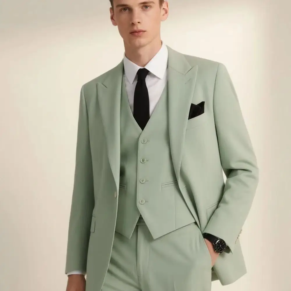 

3 Piece Solid Wedding Men Suits Formal Groom Tuxedos Prom Party Male Suits Fashion Men Clothing Set Peak Lapel Jacket Pants Vest