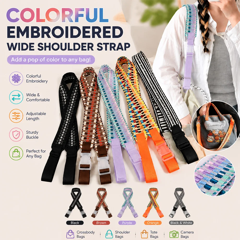 Colorful Environmental Bag Strap Adjustable Shoulder Strap Fashion Embroidered Wide Shoulder Strap for Shoulder Crossbody Bag