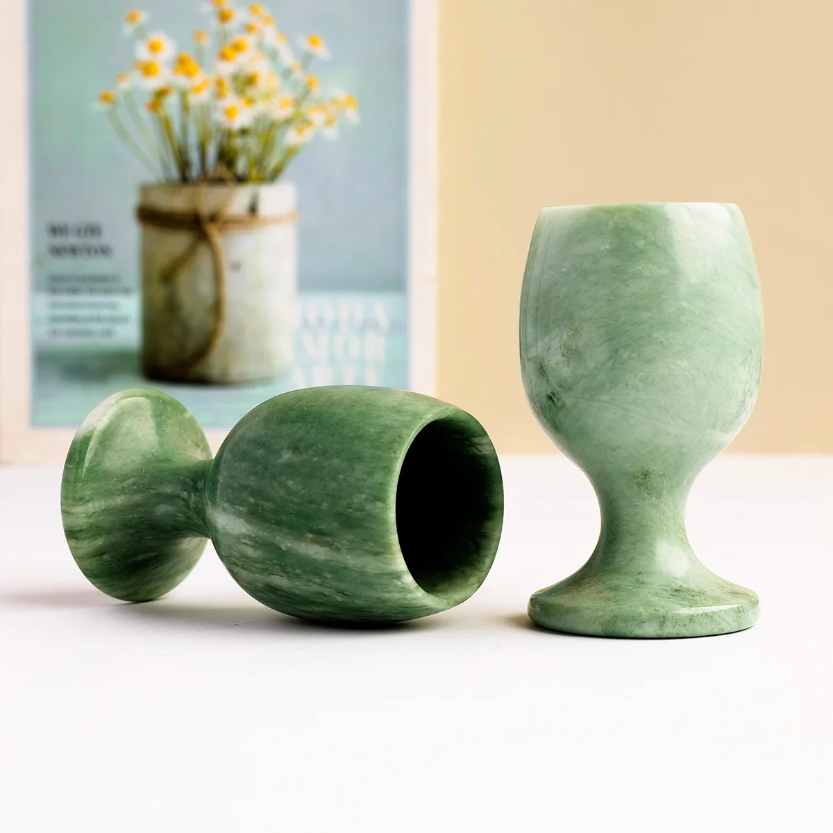 Copa de Jade azul, piedras preciosas curativas, artesanías de cristal, forma redonda, copa de vino hecha a mano, decoración del hogar, adorno de arte popular, 1 ud.