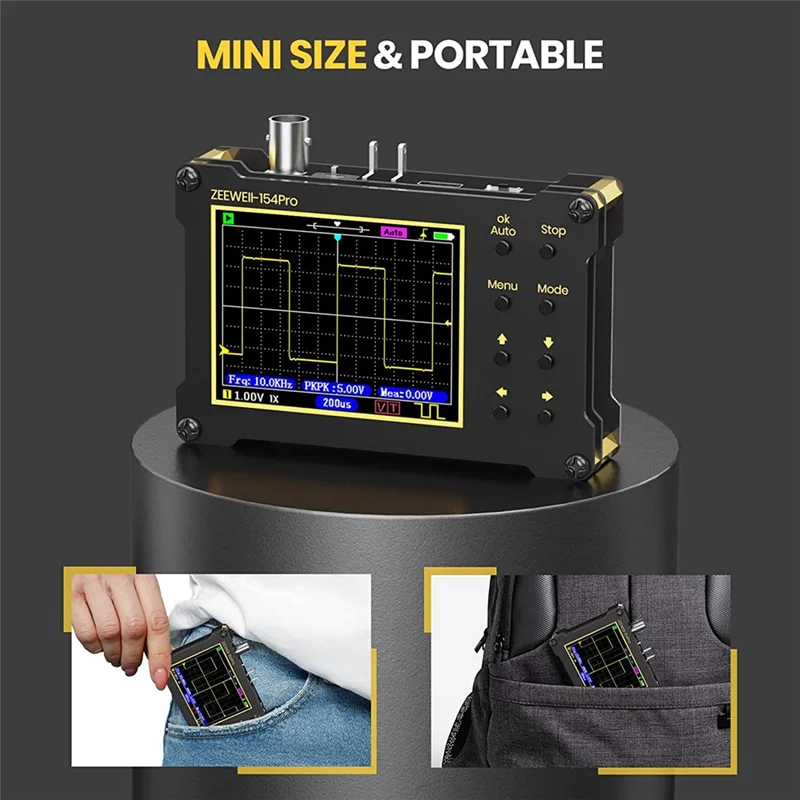 Digital Oscilloscope,14 Type Measurement, 40MSa/S Sampling Rate, 18MHz Bandwidth, 2.4In LCD Display with 10X, 100X Probe