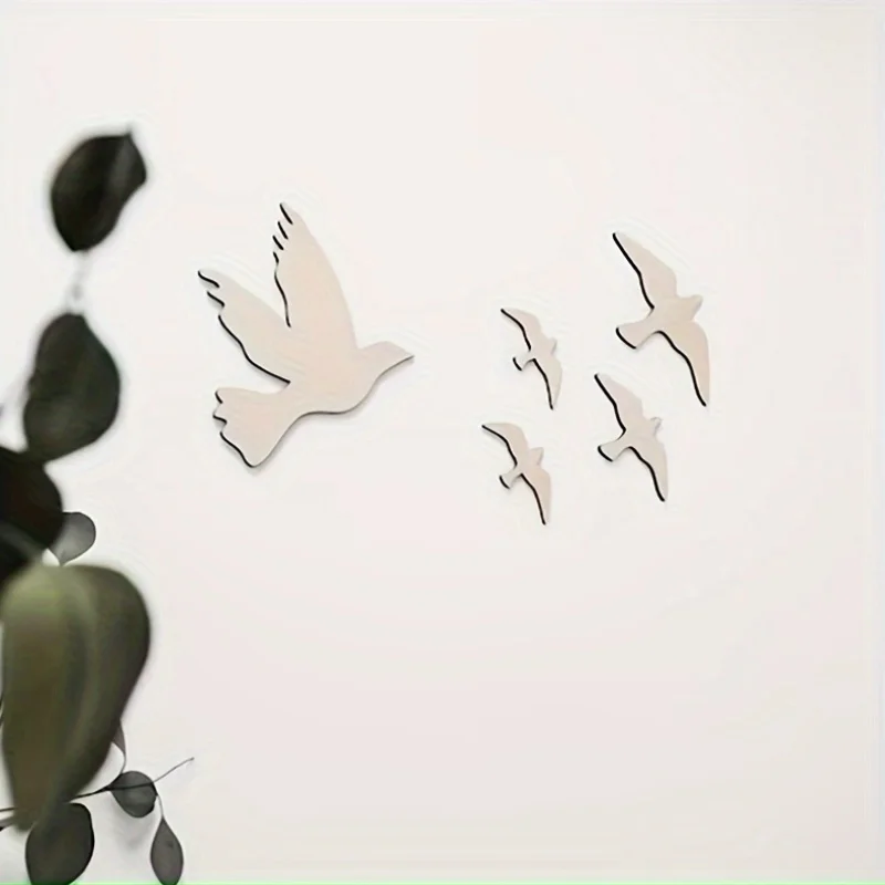 Ins Nordic Style Wooden Bird Self-Adhesive Decoration Home Space Theme Boys and Girls Room Decoration Wall Sticker Set Nursery Wall Art