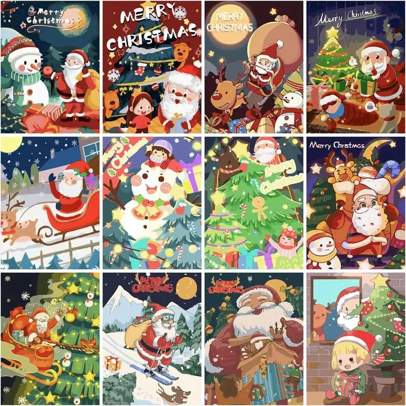 

CHENISTORY Painting By Number Cartoon Santa Claus Drawing On Canvas HandPainted Art Gift DIY Picture By Number Kits Home Decor