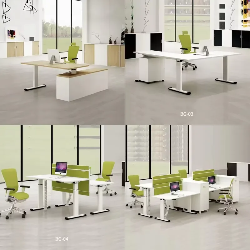 Wooden Commercial Office Furniture, Modern Modular L-Shaped Height-Adjustable Executive Desk, Premium Corner Table