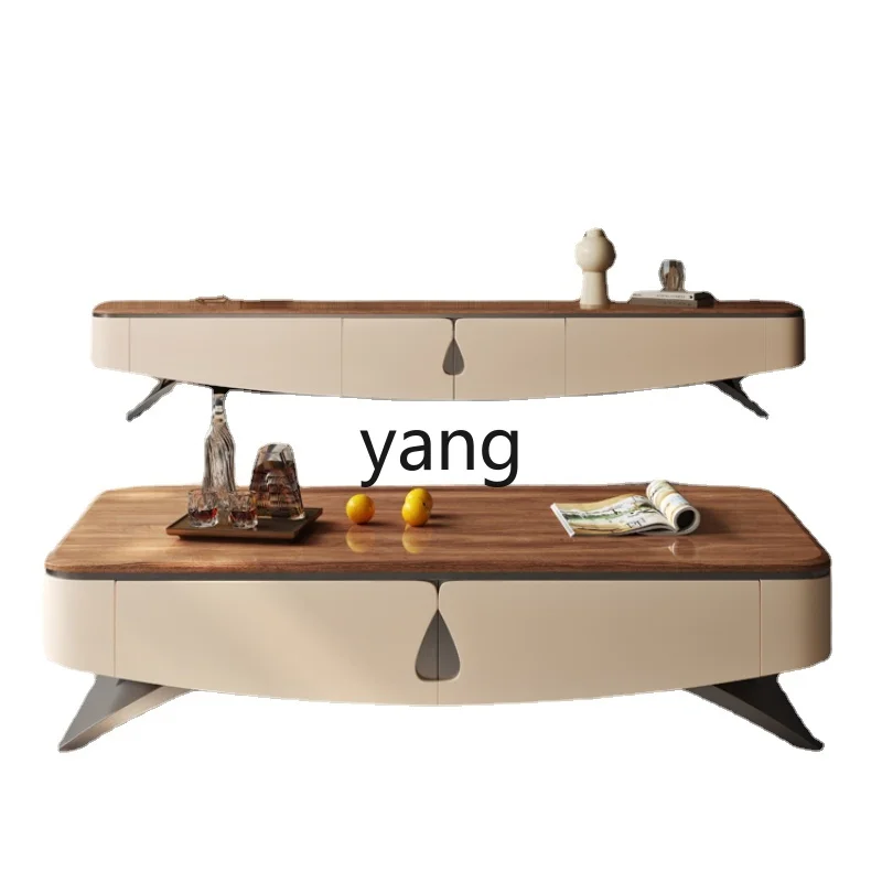 

Yjq Coffee Table TV Cabinet Combination Modern Minimalist Stone Plate High-End Solid Wood Small Apartment Side Cabinet