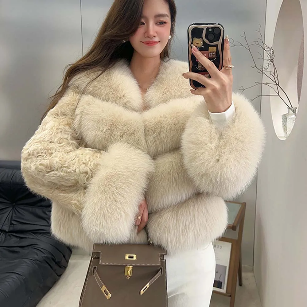 여성용 모피 코트 여우털 재킷 양털 모피 재킷 천연 리얼 여우털 재킷 코트 양털 모피 재킷