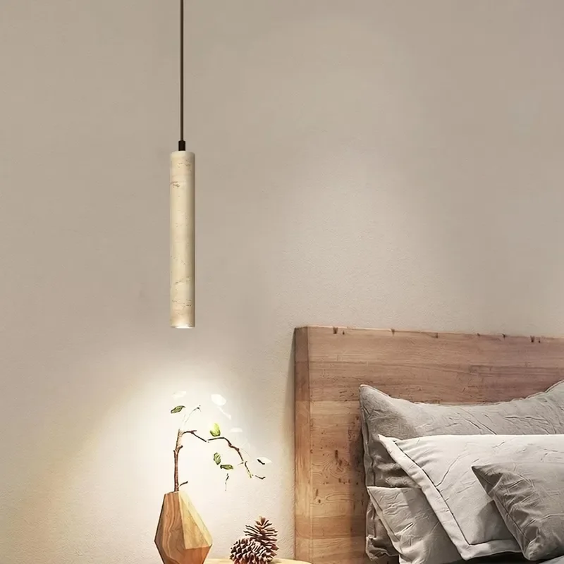 Modern Cylinder Pendant Lamp Cave Stone Suspension Ceiling Hang Light for Bedroom Bedside Dining Room Kitchen Island