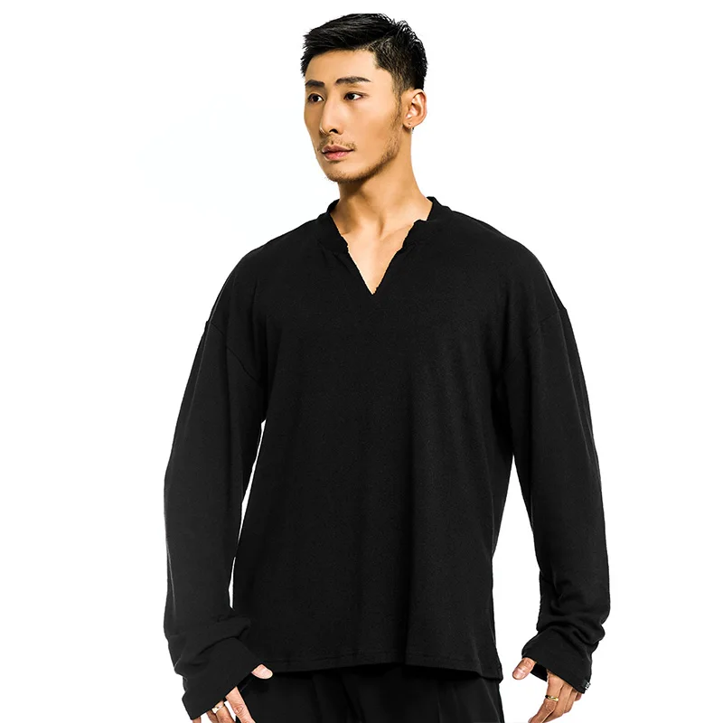 

2024 Men Latin Dance Tops Practice Clothing Adult Male Black Dancing T Shirt Cha Cha Rumba Ballroom Dance Training Wear DNV21871