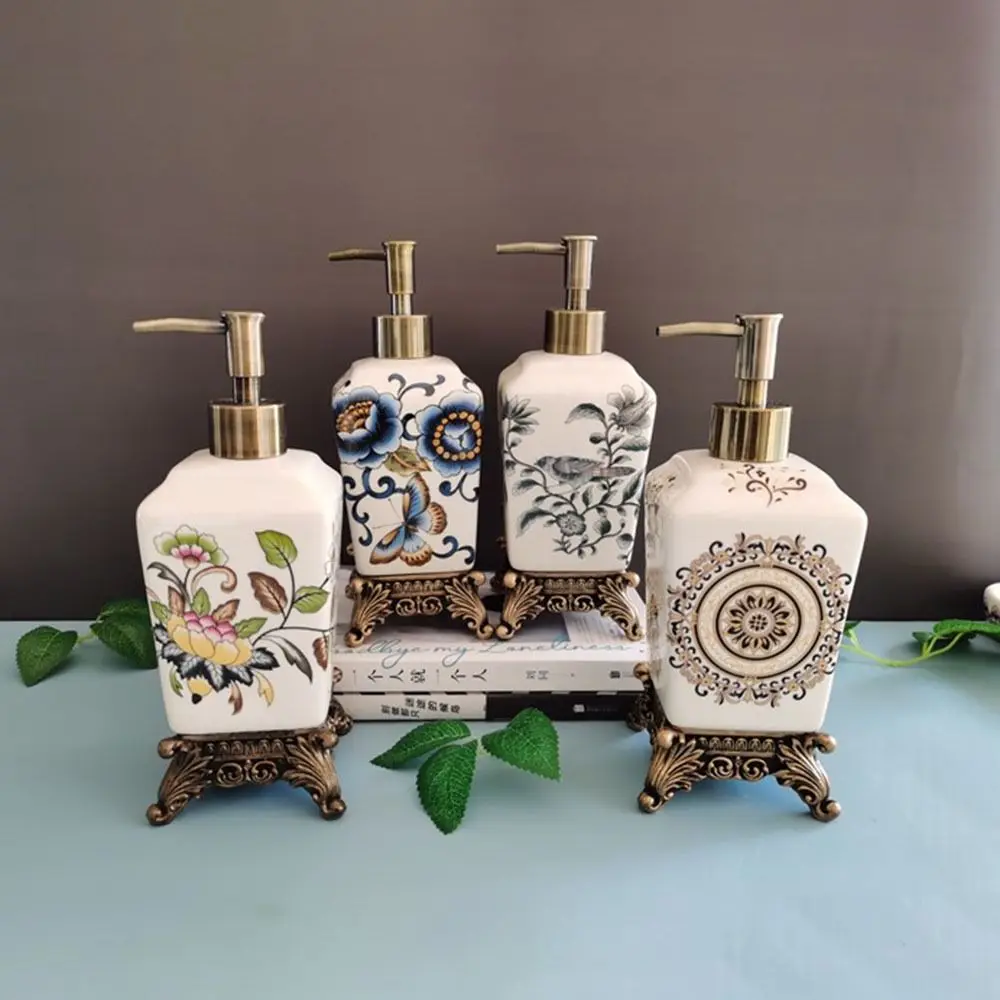 Ceramic Ceramic Soap Dispenser European Style Vintage Shampoo Bottles with Flower Pattern Shower Gel Vintage Lotion Bottle