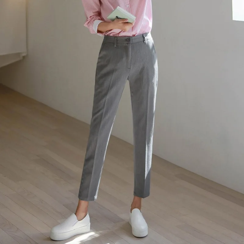 

Gray Suit Pants for Women 2022 Spring and Autumn Cropped Ankle-Tied Straight Slimming Work Pants Cigarette Pants Professional Su