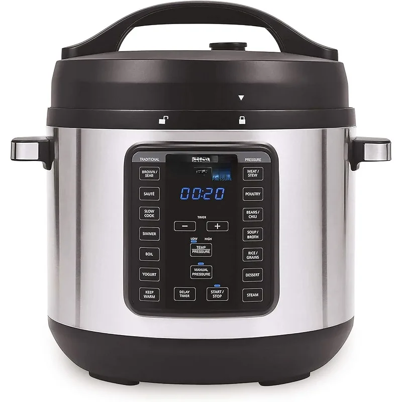 Multi-Use XL Express Crock Programmable Slow Cooker and Pressure Cooker with Manual Pressure, Boil & Simmer, Stainless Steel