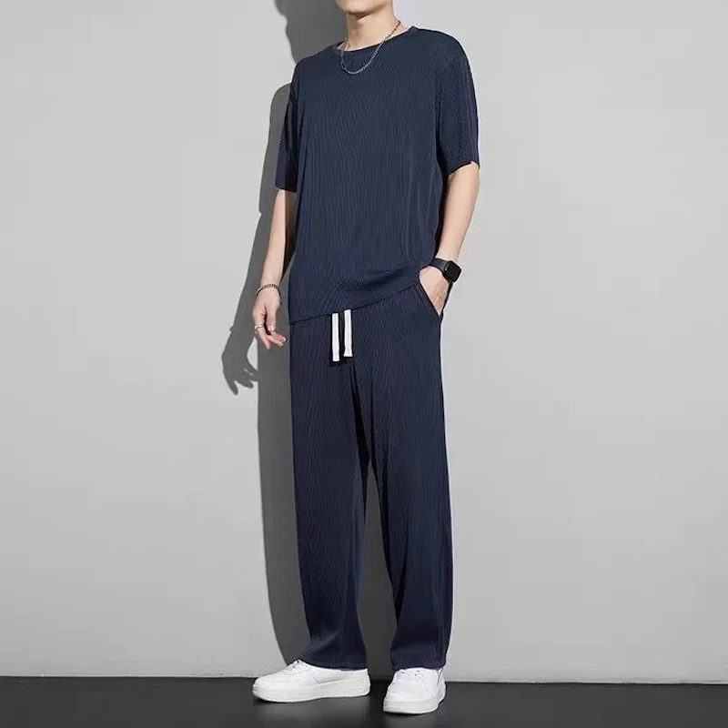 Ensemble deux pièces Ice InjSports pour hommes, déformé, manches courtes, pantalons longs, à la mode, respirant, Cool 3, été, nouveau, 2024