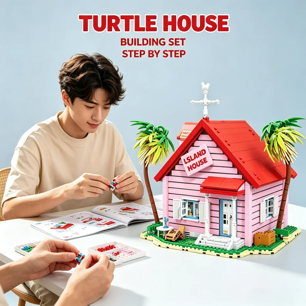 1434PCS Turtle Hermit Turtle Island building block set. Dragon Ball DIY street scene model. Perfect gift and collectible.