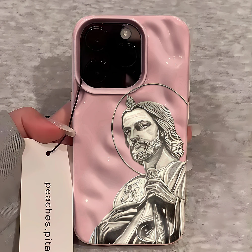 Funda de teléfono pintada con cruz de Jesucristo para iPhone 16 15 14 13 12 11 Pro Max 17 Air Mother Mary funda de silicona parachoques