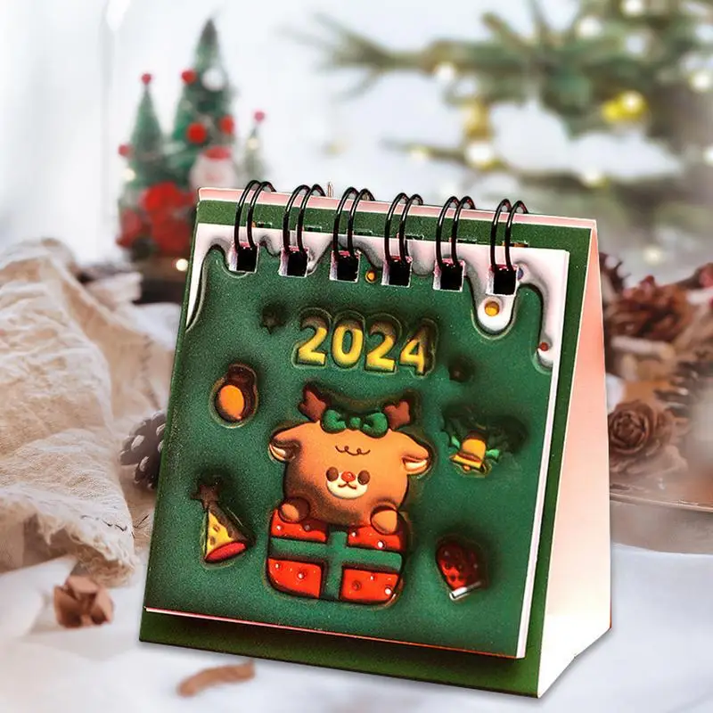 Mini calendario da tavolo 2023-2024 Mini Christmas Daily Schedule Twin Wire Binding Lovely Standing Desk Calendar 2024 per il nuovo anno