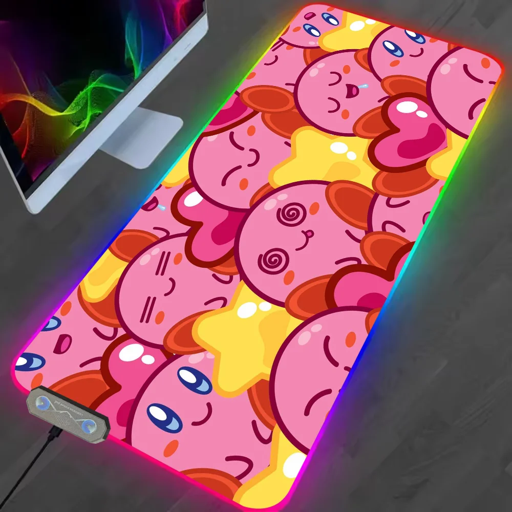 وسادات ماوس للألعاب وسادة ماوس LED وسادات طاولة مطاطية بإضاءة خلفية لسطح المكتب كارتونية لطيفة XXL RGB مكتب K-K-K-Kirbys Micro USB