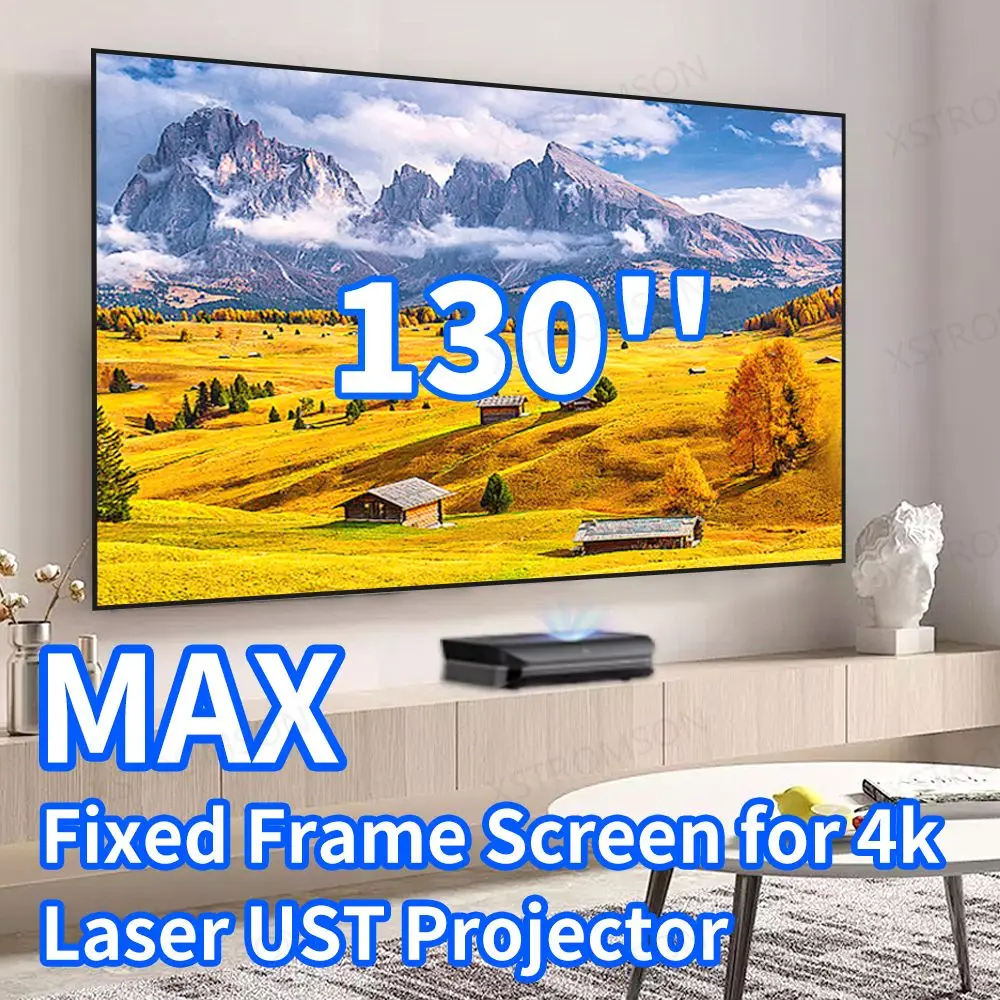 

130 inch ALR PET Fixed Frame Projector Screen Wall Mounted Zero Edge Laser Projector Home Theater HD 4K Indoor Projector Screen