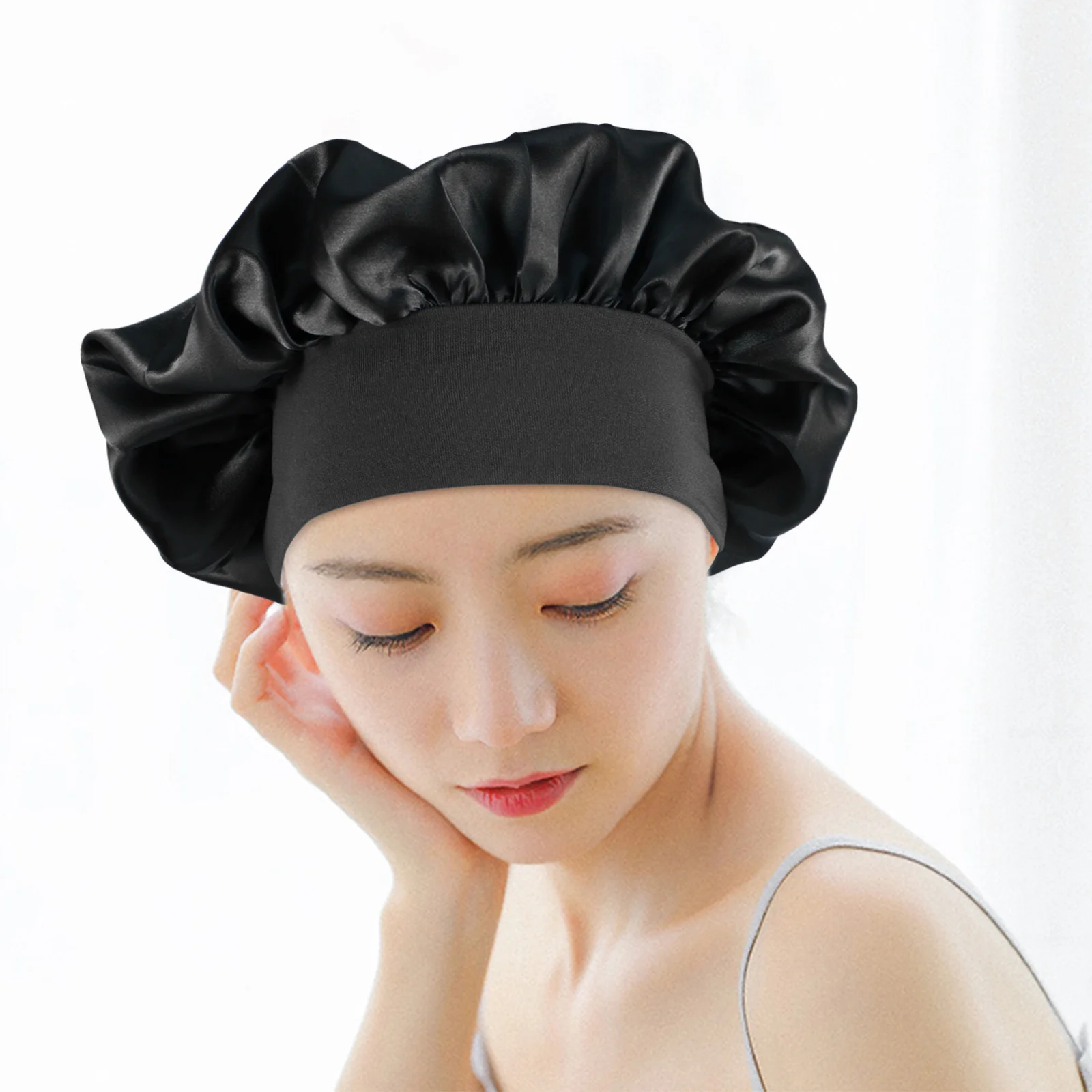 

1pc High Elasticity Sleep Cap Premium Cloth Wide Fit For Women Night Use Stretchable Head Wrap Prevent Frizz Curly Hair
