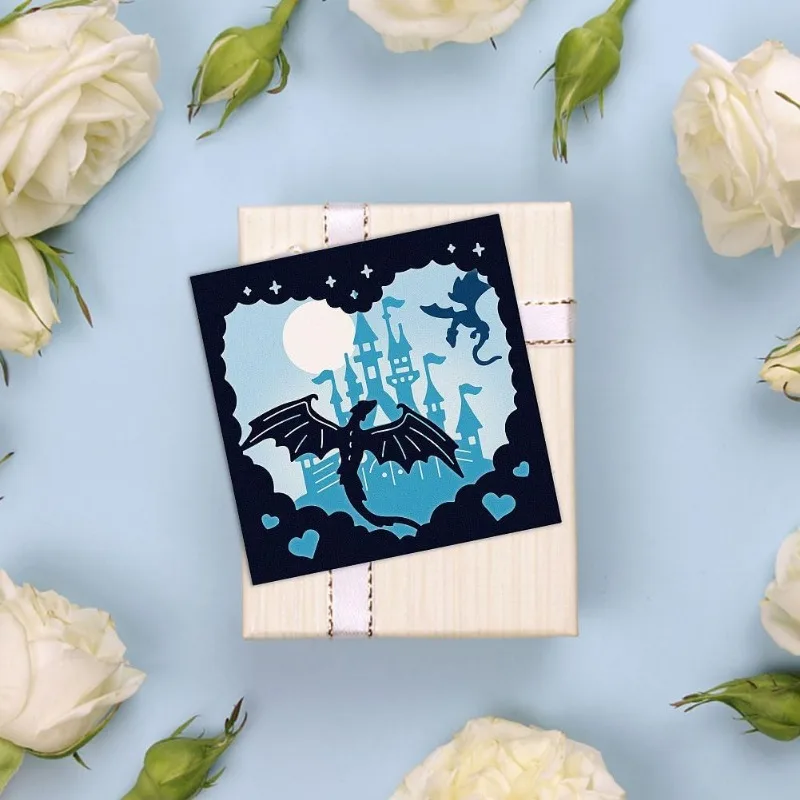 3pcs Layered Fairy Tale Castle Cutting Dies for Card Making Couple and Dragon Metal Die Cuts Cutting Dies Template DIY