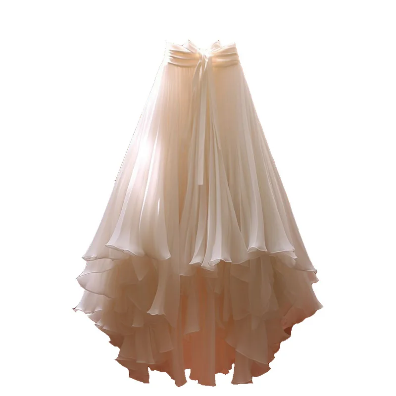 

Элегантная длинная юбка из чистого шифона в стиле кэжуал для работы, с многослойным узором «бабочка» и эффектом «соленой ваты», однотонная, для ранней весны