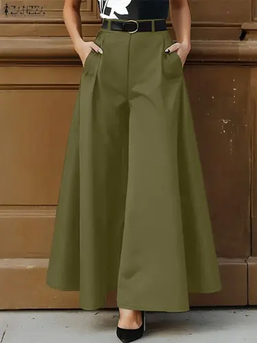Imagen 2 del producto ZANZEA, pantalones de pierna ancha con estilo para mujer, pantalones elegantes holgados de cintura alta de Color sólido, ropa de calle para ir al trabajo de otoño 2025, S-3XL