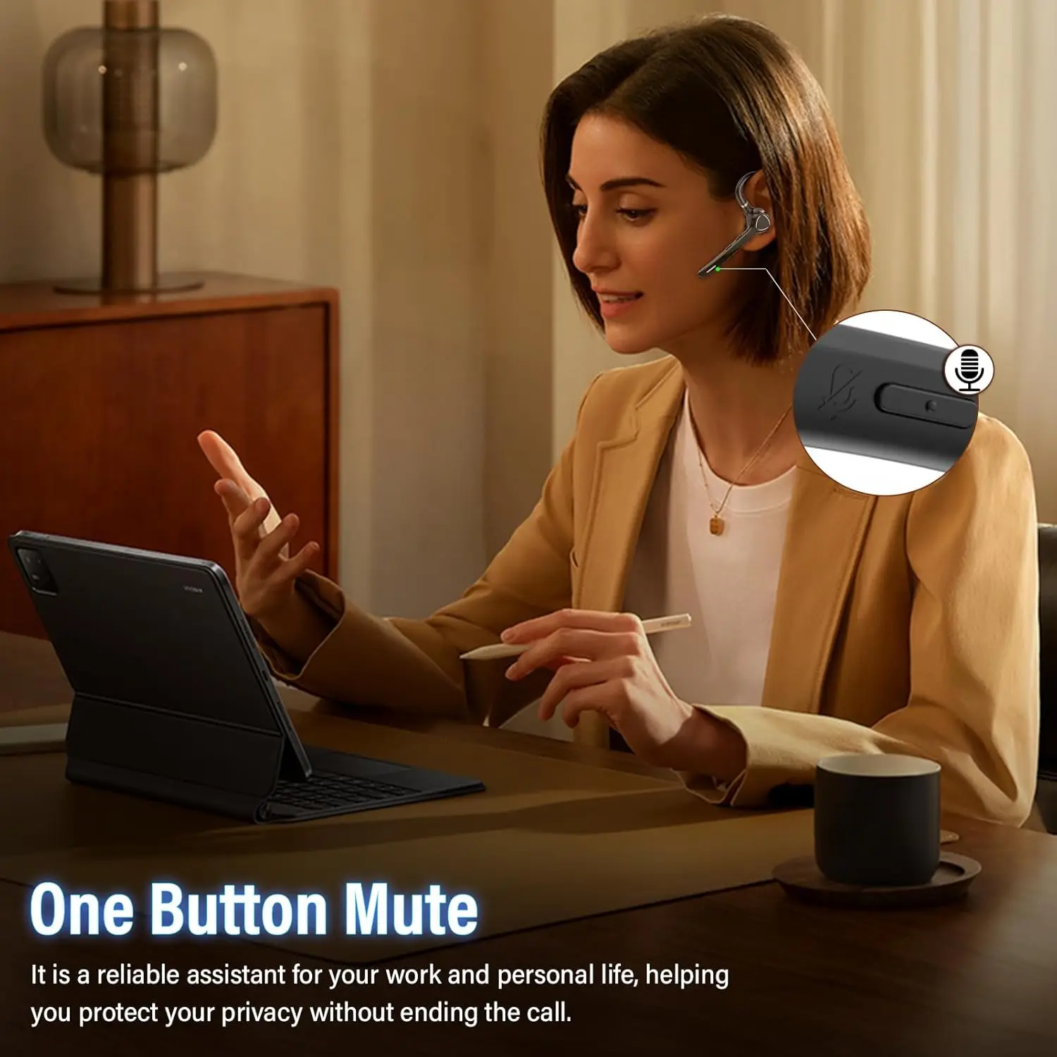 Bluetooth Headset with APTX HD, CVC 8.0/ENC Dual Mic, Mute Button, Dual Connection, 90H Playtime, Single-Ear for Trucker Business - view 4