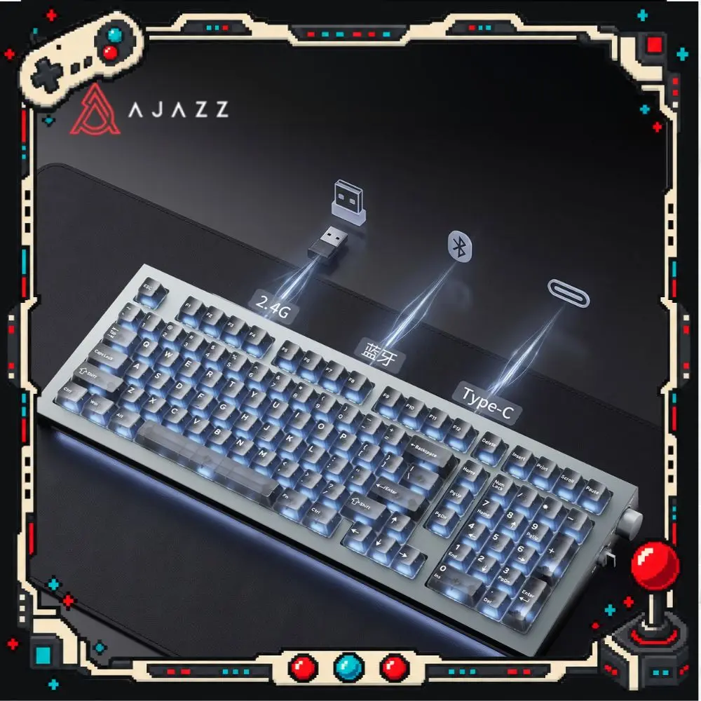 AJAZZ SK98 Mechanical Keyboard 3 Mode Wireless CNC Aluminum Case RGB Backlight 98Keys 8000mAh Long Battery Life Gaming Keyboard