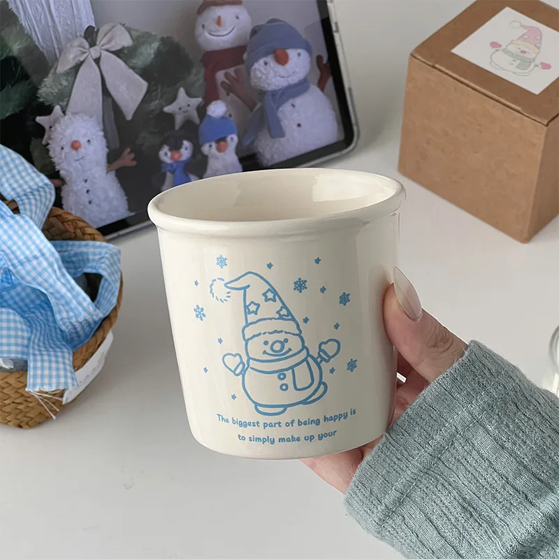 New Japanese Style Handleless Snowman Ceramic Mug High Beauty Cartoon Breakfast Cup Cute Coffee Cup Christmas Water Cup Home Use