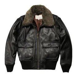 Winter Man's Real Fur Collar Legitimate Genuine Leather Coats Goatskin Wool collar Black Bomber Leather Jacket & Cothing