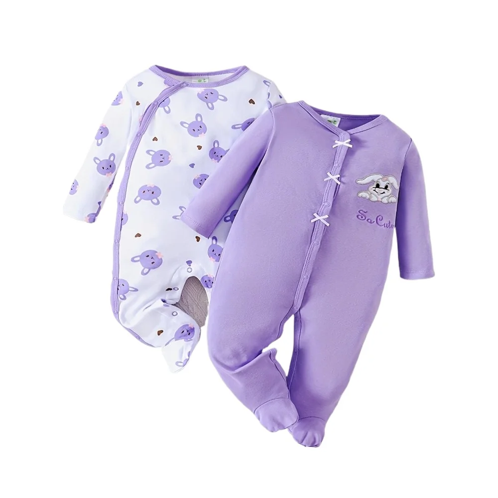 

Одежда для маленьких девочек, 2 шт., комбинезон для маленьких девочек, одежда для новорожденных, весна/осень, комбинезон из 100% хлопка с длинными рукавами, От 0 до 12 месяцев