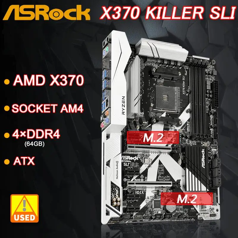 Go! X370 Motherboard AM4 ASRock X370 Killer SLI DDR4 64GB PCI-E 3.0 USB3.0 2×M.2 SATA III ATX For AMD Ryzen/7th Gen A-Series cpu