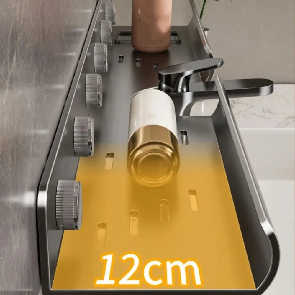 Strong Adhesive Bathroom Storage Rack Waterproof Material Extra Storage Space Kitchen Storage Rack Self-Adhesive Design