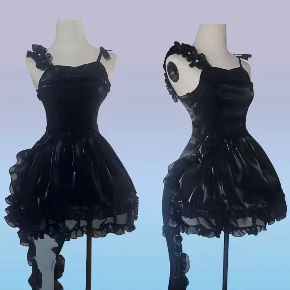 ミクファッション黒サテンストラップスカートアニメボーカロイド深海少女コスプレ衣装ハロウィンカーニバル衣装レディーガールのための